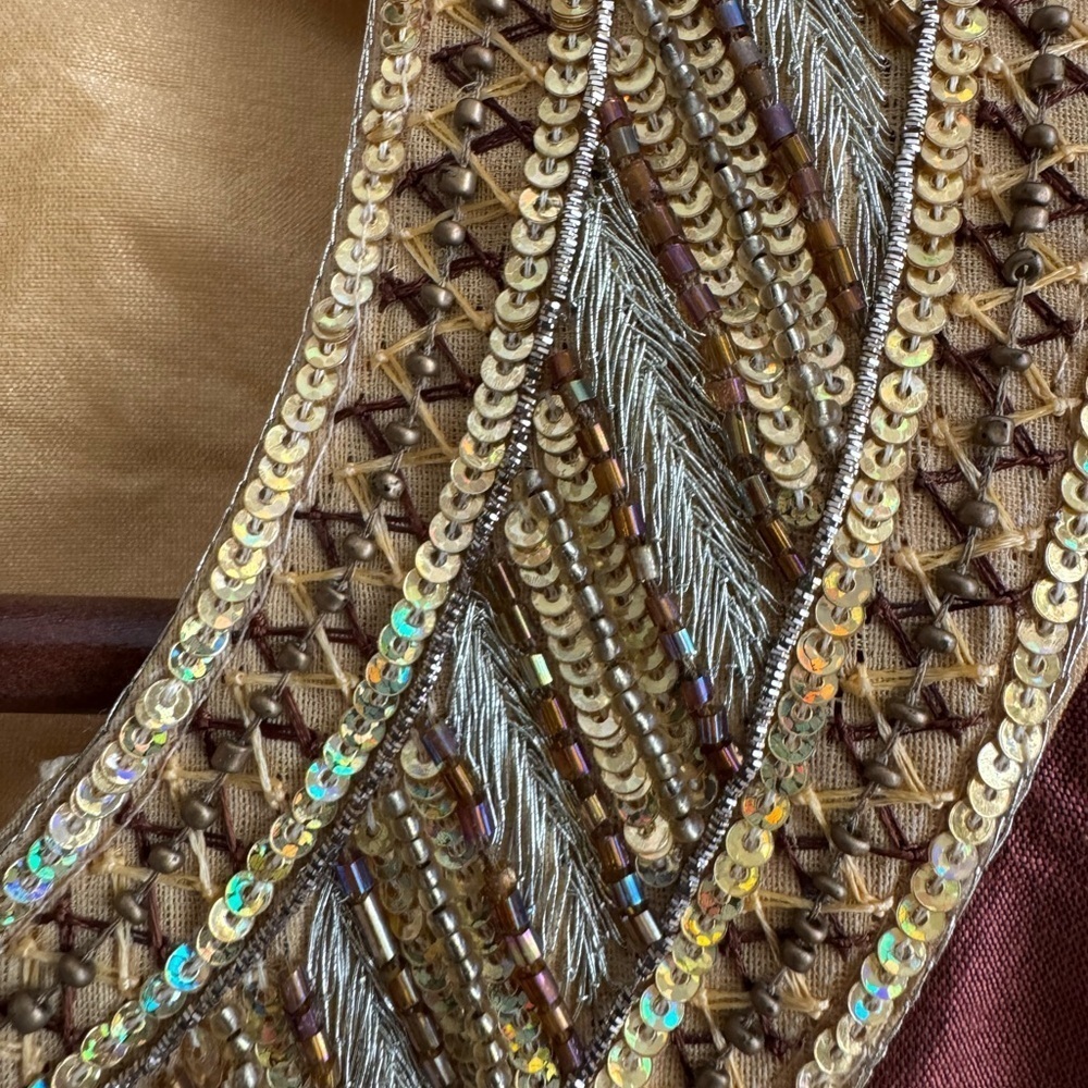 Gold Brown V Neck Long Sleeve Kaftan - Picture 11 of 14